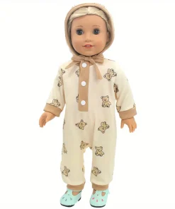 1 set of yellow bear onesie doll clothes for 18-inch (45.7cm) doll girls. Suitable for American dolls