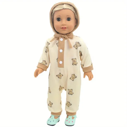 1 set of yellow bear onesie doll clothes for 18-inch (45.7cm) doll girls. Suitable for American dolls