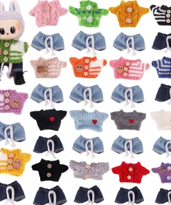 15-17CM Labubu Original Doll Clothes Fashion Buckle,Sweaters+Jeans Little Cloth&Labubu Accessories Outfits,Mini Plush Doll Suits