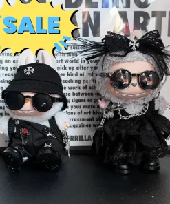 5pcs Fashion Punk Couple Labubu Baby Clothes For 17cm Labubu Trend Cool Handsome Punk Black Couple Baby Clothes Set Of 5 Pieces
