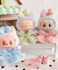 Sweet Candy Dress For 17cm Ropa Labubu V2/V3 Matching Fresh Colors Straw Hat Rural Style Labubu Outfit Accessories