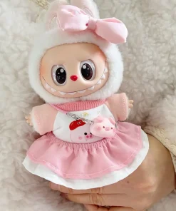 original 17cm labubu clothes outfit Plush doll clothes Macaron Cute Clothing DIY Kid Gift Clothes LABUBU for pink pig girl