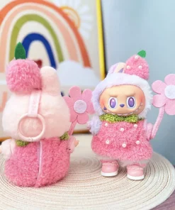 Labubu Clothes For 15-17cm Mini Plush Idol Doll Pearl Strawberry Dress Headwear Flower Pink Skirt 3PCS/Pack Decoration Fans Gift