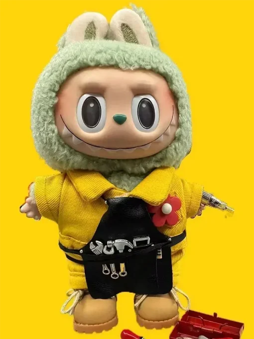 17cm Labubu Clothes Repairman Apron Customized Printed Labubu Apron Sports Shoes Cotton Doll Clothes Mini Repair Tools Cute Toys