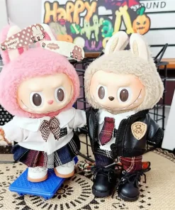 17cm Mini Plush Doll'S Clothes Outfit Accessories For Korea Kpop Exo Labubu Idol Dolls Leather jacket set Clothing Gift