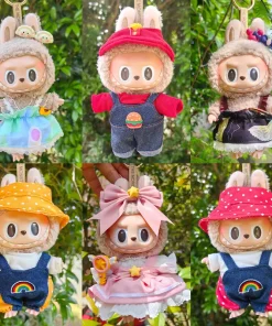 17cm Labubu Pendant Mini Baby Dress Pvc Doll Suspenders Set Dress Hoodie Labubu Baby Dress Set Little Christmas Gift For Girls