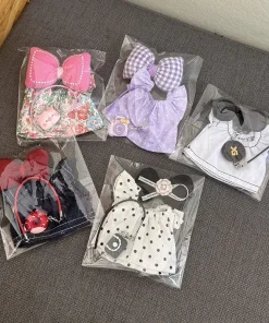 For 3.0 Labubu Outfit Checkered Overalls Dress Set Doll Accessories Cute Clothes