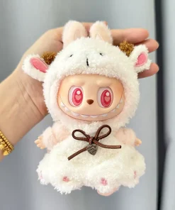 17cm Mini Plush Doll'S Clothes Outfit Accessories For Korea Kpop Exo Labubu II Idol Dolls Sitting Party Plaid Overalls Clothing