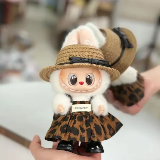 Mini Doll'S Clothes Outfit Accessories For 15-17cm Ropa Labubu and 10cm cotton doll Leopard print skirt hat shose Clothing
