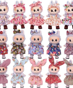 For 15-17cm Labubu Doll Clothes Dress Cute Floral Print Spaghetti Strap Dress Plush Stuffed Labubu Doll Accessories Girl's Toys
