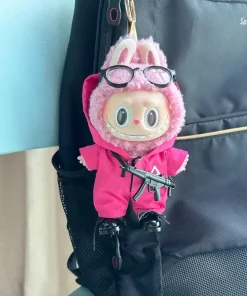 New 17cm Labubu Clothes Outfit Accessories for The Monster Korea Kpop Labubu Idol V1 V2 V3 Commando Jacket Clothing Pendant Mp5