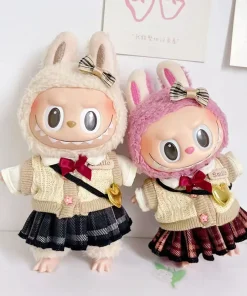 17cm Labubu JK 스커트 세트 장난감 펜던트 인형 옷 키 체인 인형 귀여운 가방 신발 DIY 학생 복장 선물
