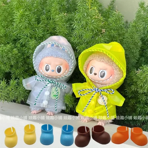 15-17cm Labubu Idol V1 V2 Mini Doll Cute Raincoat Set Korean Kpop Exo Macaron Rain Shoes Clothing Accessories Gift