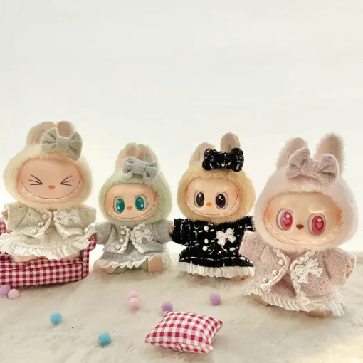 17cm Cute Mini Plush Doll's Labubu Baby Clothes Sweet Pearl Noble Small Fragrant Skirt Set For Labubu Clothing DIY Girl Gifts
