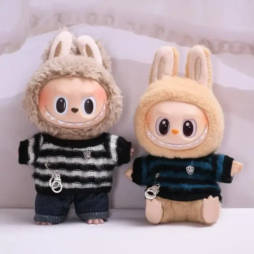 17cm Mini Plush Doll'S Clothes Outfit Accessories For Korea Kpop Exo Labubu Idol V1 V2 Striped Knitted Jeans Set Clothing Gift