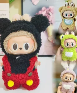 17cm Plush Doll's Clothes The Monster Labubu Outfit Accessories Clothing DIY Kids Gift Black and Red Mouse Overall and Hat