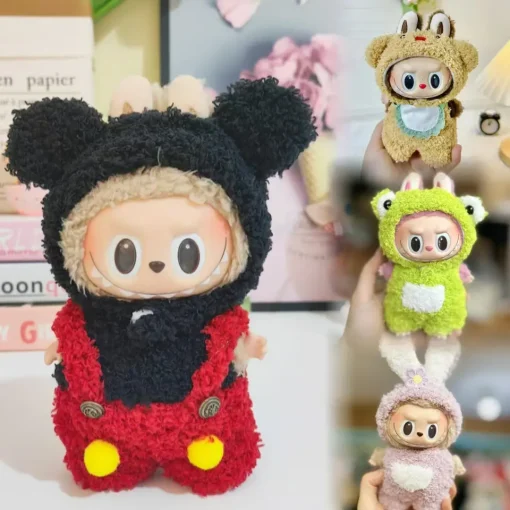 17cm Plush Doll's Clothes The Monster Labubu Outfit Accessories Clothing DIY Kids Gift Black and Red Mouse Overall and Hat