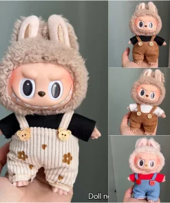 Stylish Multi-colored Plush Overalls Ropa For Labubu V2/V3 Cotton Dolls Knitted Satche Handmade Perfect for Doll Clothes