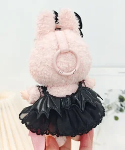 17cm Cute Mini Plush Doll Clothing Labubu Doll Clothing Black Little Devil Strap Skirt Hat Set