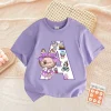 Labubu Melody Kids T-shirt Cute Letters A-Z Anime Print Cotton Girl Summer Tees Short Sleeve Y2K Trend Streetwear Kawaii Clothes 2