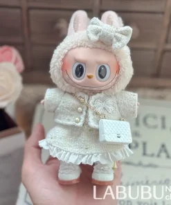 17cm Mini Plush Doll Labubu Set with Sweet Pearl Noble Small Fragrant Skirt Baby Clothes DIY Dolls Accessories for Girls
