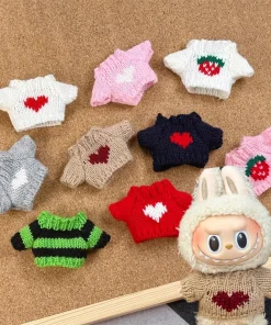 Doll Clothes Outfit Accessories For Korea Kpop EXO 17cm Labubu V2 V1 Winter Strawberry Love Sweater Anti freeze Kid Toy Gift