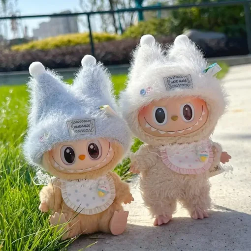 17cm Labubu Doll V1 V2 White Hat Beautiful Saliva Towel Change Clothes Tide Spot Goods Baby Clothes Hanging Accessories Gifts