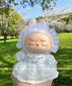 First Second And Third Generations 17cm Stretch Cloth Labubu Pendant Baby Clothes White Lace Princess Dress For Changing Clothes
