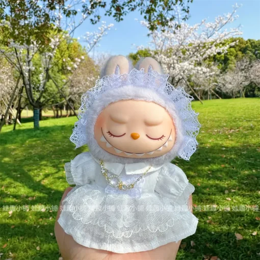 First Second And Third Generations 17cm Stretch Cloth Labubu Pendant Baby Clothes White Lace Princess Dress For Changing Clothes