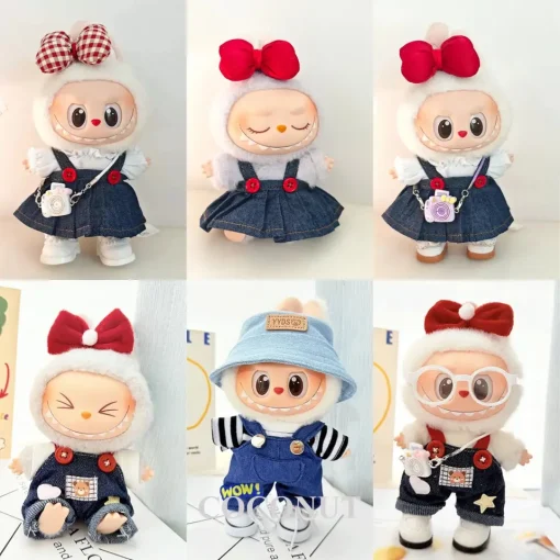Denim Suspender-skirt/Overalls Suit For 15/17cm Ropa Labubu Doll Mini Clothes Set Fashion Design Tredny Style