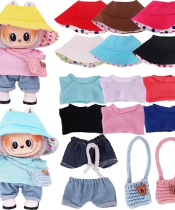 Doll Clothes T-shirt Jeans For 17cm Labubu Doll Accessories Hat Backpack Plush Toy Decoration Glasses,Mini Dolls Clothing Gifts