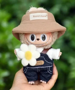 17cm Mini Doll Labubu Outfits Accessories Set Labubu Doll Clothes Fashion Overalls Fisherman Hat Labubu Accessorie Custom