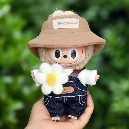 17cm Mini Doll Labubu Outfits Accessories Set Labubu Doll Clothes Fashion Overalls Fisherman Hat Labubu Accessorie Custom